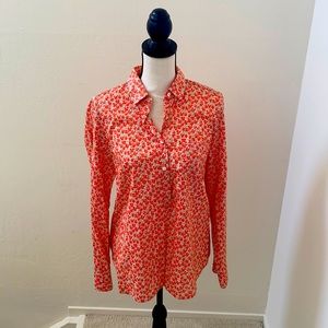 J Crew 5 button blouse. Floral orange and pink.